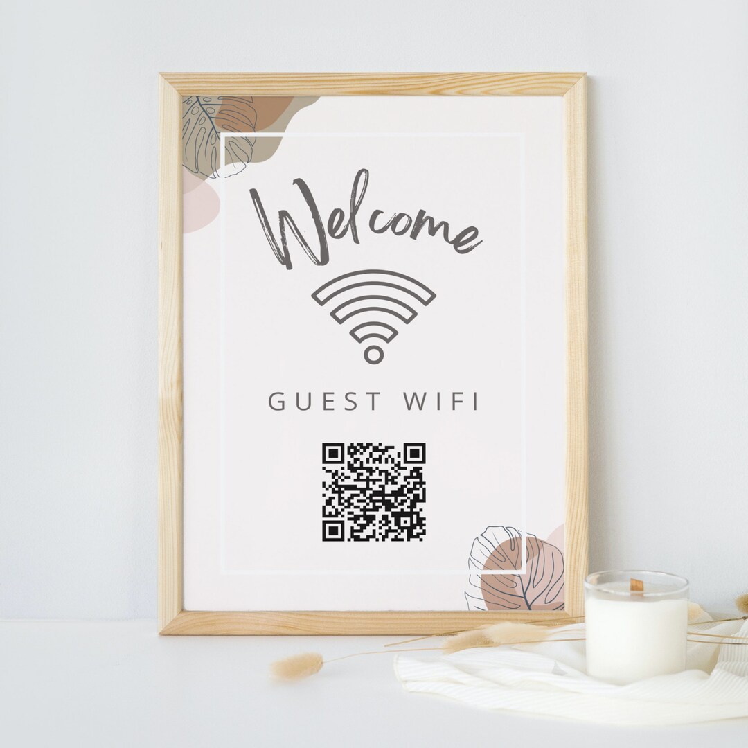 Wifi QR Code Sign Beige Wall Art Leaves Password Poster Etsy