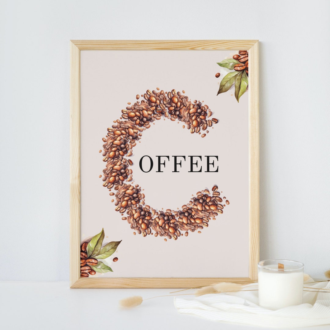 Coffee Bean Wall Art Print, Drink Poster, Modern Kitchen Decor, Trendy