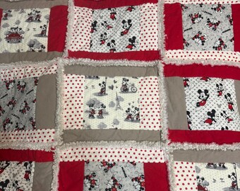 Mickey Mouse Minnie Mouse Rag Quilt Throw Blanket Handmade Decor Cozy
