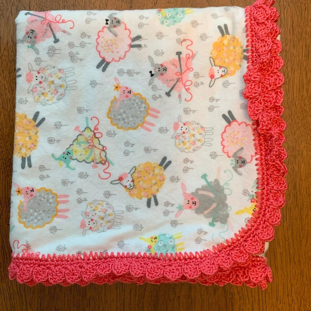 Flannel Baby Blanket With Crochet Edge Etsy