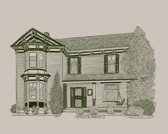 Gepersonaliseerde huisillustratie, print en schilderij