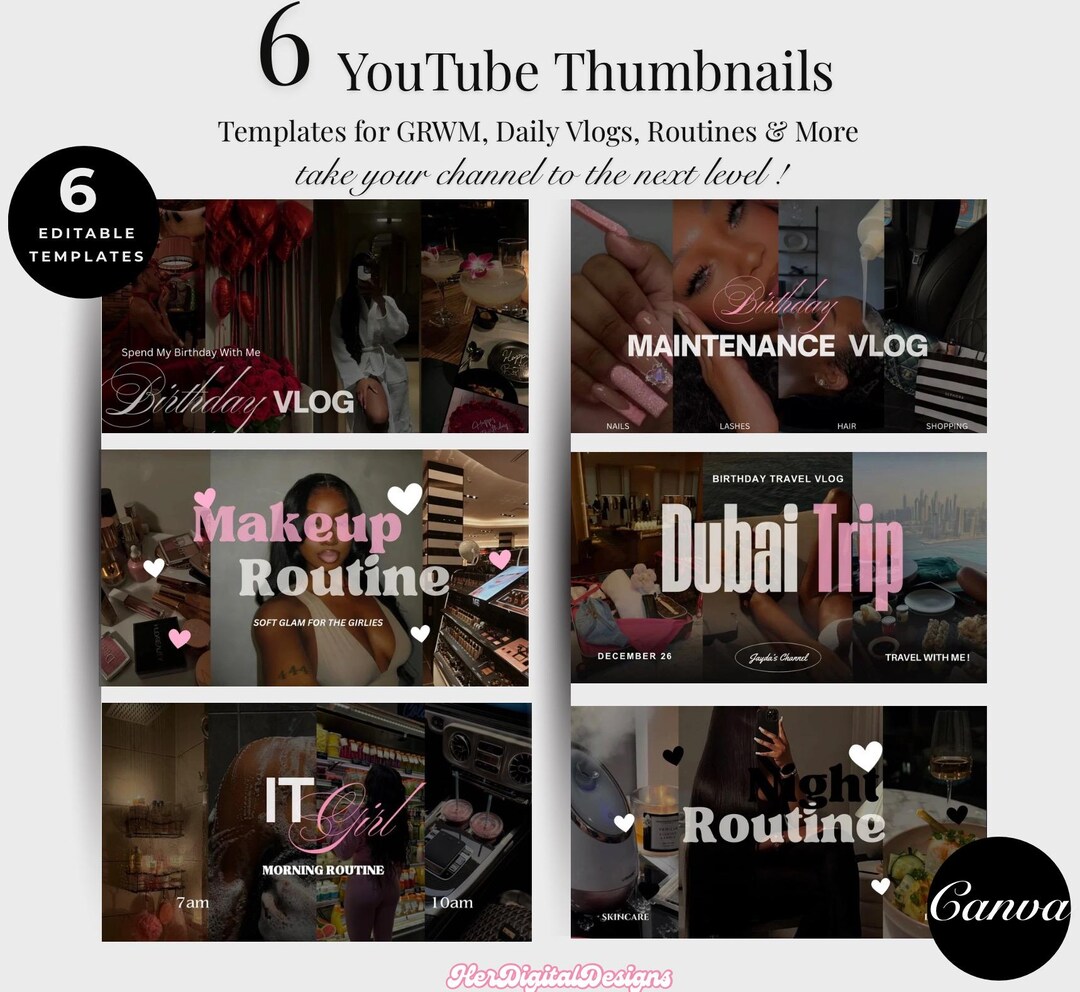 Editable Youtube Thumbnail Templates: Canva Branding Kit (digital ...