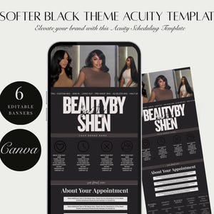 Softer Black Theme Acuity Scheduling Template, Hair, Lash, Makeup, Nails Canva (Digital)