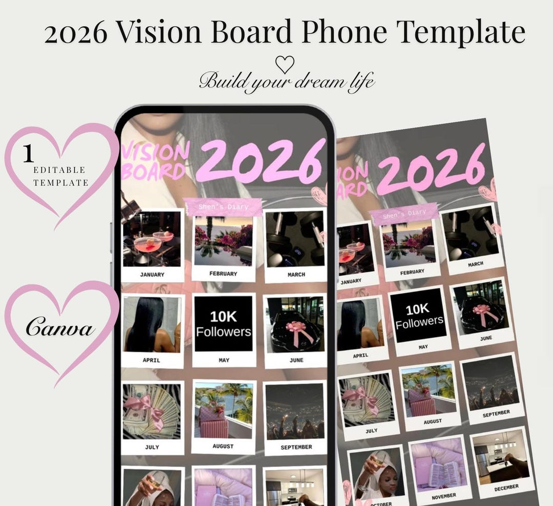 2026 Vision Board Phone, iPad Template Canva | Digital Vision Board Kit ...