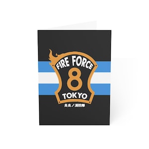 Cartão de 8º aniversário da Fire Force Company | Cartão de anime para fãs da Fire Force | Papelaria para presente Otaku | Cartão inspirado em Shinra Kusakabe