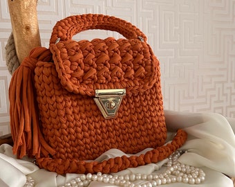Sac femme tricoté orange, modèle de sac de créateur de luxe, sac au Crochet  d'épaule tissé à la main, sac à main en fil de style bandoulière, cadeaux -   France