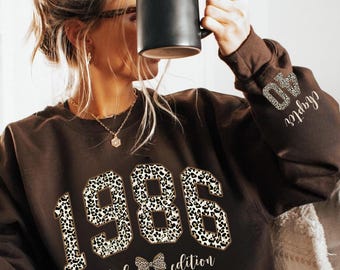 Sudadera retro de cumpleaños de 1986 con estampado de leopardo, regalo de 40 cumpleaños para mujer, sudadera de edición limitada de 1986, capítulo 40, regalo de cumpleaños para ella