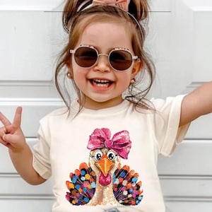 Thanksgiving Girls Shirt, Coquette Turkey at the Table shirt Toddler Thanksgiving Shirt Girls Shirt Turkey Shirts for Thanksgiving  Girls