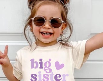 Big Sister Toddler Shirt Cute Announcement Kids Shirt Purple Big Sister Gift Big Sister To Be, Pregnancy Reveal Shirt, Big Sister Tee