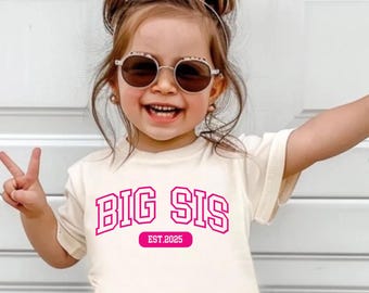 Big Sister Shirt, Big Sis T-Shirt, New Big Sister Tee, Custom  Big Sis Est Shirt Minimalist Toddler Girl T-Shirt, New Baby Announcement Gift