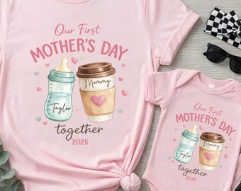 Custom First Mother’s Day Shirt 2026 Personalized Mommy and Me Matching Shirts New Mom Gift 1st Mother’s Day Outfit Mama and Baby Matching