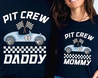 Twee Fast Pit Crew verjaardagsshirt, gepersonaliseerd autorace verjaardagsshirt, familie tweede verjaardagsfeestje shirts, mama bijpassende auto verjaardag tshirt