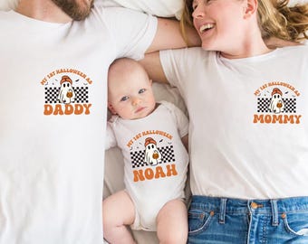 Benutzerdefinierte 1. Halloween Familie Shirts, passendes 1. Halloween Kürbis Shirt, personalisierte Kleinkind Halloween Shirt, Mama Papa Baby Boo Shirt