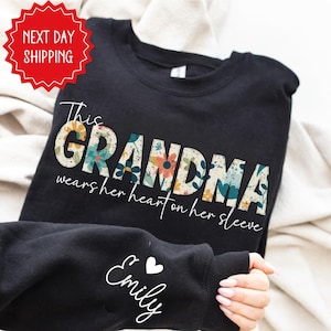Custom Grandma Sweatshirt with Grandkids Names on Sleeve,Personalized Granny Hoodie, Gramma Outfit, Gigi Mimi Clothing, Mothers Day Gifts