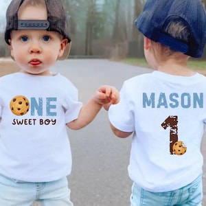 Custom One Sweet Cookie Shirt, Personalized One Sweet Boy Birthday Tee, Toddler Cookie Shirt, First Birthday Outfit Boys Sweet Cookie Shirt image 1