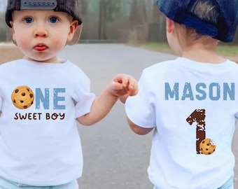 Custom One Sweet Cookie Shirt, Personalized One Sweet Boy Birthday Tee, Toddler Cookie Shirt, First Birthday Outfit Boys Sweet Cookie Shirt