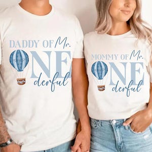 Mr ONEderful First Birthday Family Matching Shirts, Little Mr Onederful Outfit, Boy First Birthday Party Outfit, Blue Hot Air Balloon First