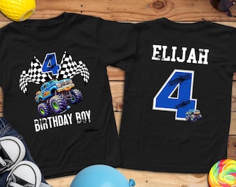 Camiseta personalizada con nombre de Monster Truck para cumpleaños, camiseta personalizada para niños con nombre de Monster Truck, regalo para amantes de los Monster Trucks, lindo regalo para niños pequeños