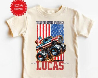 Camiseta infantil personalizada Monster Truck de 4 de julho