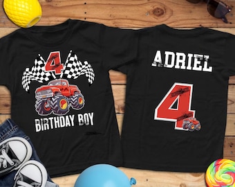 Camiseta personalizada con nombre de Monster Truck para cumpleaños, camiseta personalizada para niños con nombre de Monster Truck, regalo para amantes de los Monster Trucks, lindo regalo para niños pequeños