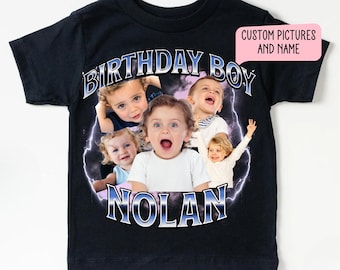 Personalized Kids Birthday Photo T-shirt, Custom Bootleg Photo Toddler T Shirt,Custom Kid Birthday Family Matching shirts,Custom Toddler tee