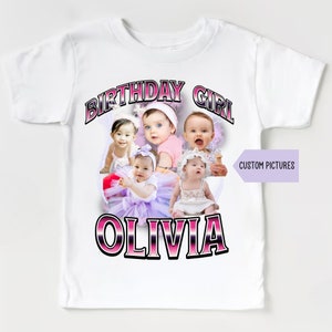 Personalisierte Mädchen Geburtstag Foto T-Shirt, Benutzerdefinierte Bootleg Foto Kleinkind Shirt Benutzerdefinierte Kindergeburtstag Familie Passende Hemden Benutzerdefinierte Kleinkind T-Shirt