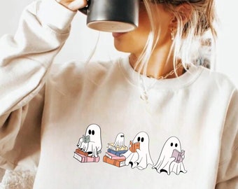 Bookish Ghost Sweatshirt: Halloween Librarian Crewneck