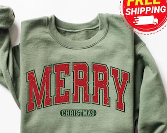 Merry Christmas-sweater, Merry Christmas-shirt, kersttrui met ronde hals, kerstshirt voor vrouwen, vakantietrui, kerstt-shirts