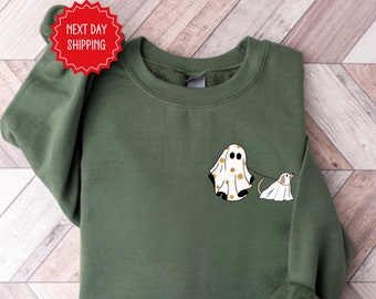 Сute Ghost Dog Sweatshirt Dog Lovers Halloween Crewneck Halloween Dog Shirt Spooky Season Women's Halloween Shirt Fall Sweater Cute Dog Mom