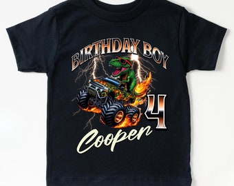 Camiseta personalizada de cumpleaños de dinosaurio Monster Truck para niño, camiseta de cumpleaños de dinosaurio, camiseta de cumpleaños de niño dinosaurio, camiseta de dinosaurio para niño pequeño, camiseta Trex para niño