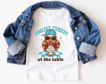 Thanksgiving jongensshirt, schattig kalkoen aan tafel shirt peuter Thanksgiving shirt jongens shirt kalkoen shirts voor Thanksgiving kindershirt