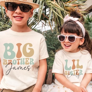 Custom Matching Siblings Shirts, Personalized Siblings Matching Outfit Pregnancy Announcement Gift Family Baby Announcement Pregnancy Reveal