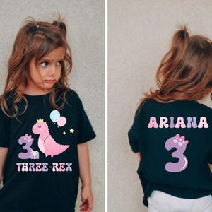 Camiseta personalizada de aniversário de dinossauro para meninas: camiseta &quot;Two Rex&quot; Dino