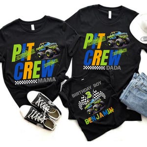 Custom Family Monster Truck Shirts Personalized Pit Crew Birthday Shirts Matching Monster truck shirts  Monster car birthday party Toddler