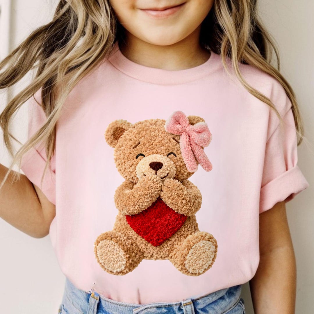 Faux Yarn Teddy Bear Valentine's Day Kids Love Shirt Retro Valentine ...