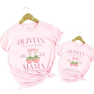 Berry First Birthday Family Matching T-shirt, Custom Strawberry Theme 1st Birthday Outfit, First Birthday Girl  Shirt Mama Daddy Strawberry