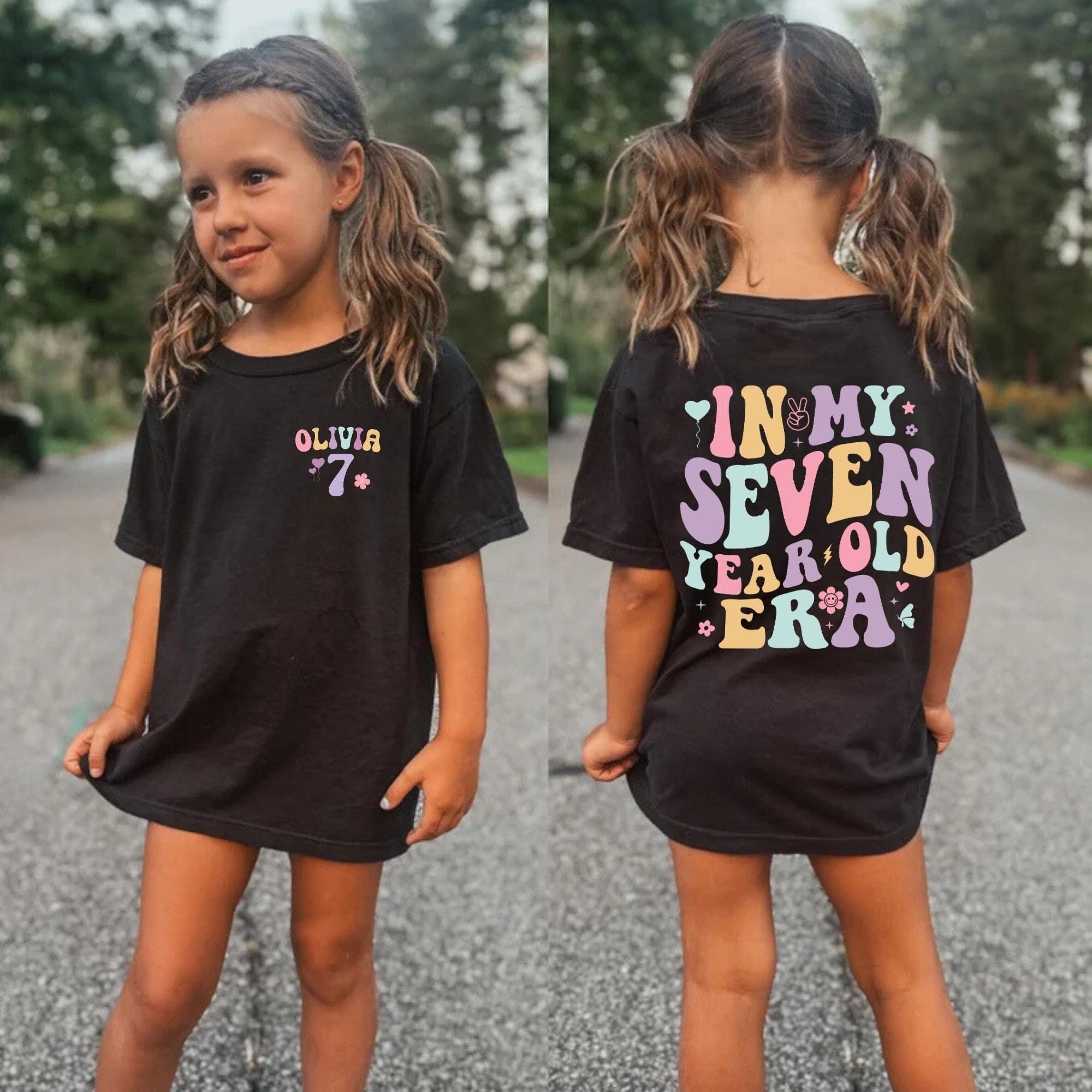 女の子の7歳の誕生日に贈るカスタムシャツ、7歳の誕生日をお祝いする