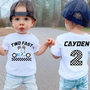Personalized Two Fast  Birthday Shirt, Race Car 2nd Birthday Shirt, Custom 2nd Birthday Shirt Boy Outfit Race Car Second Birthday TShirt