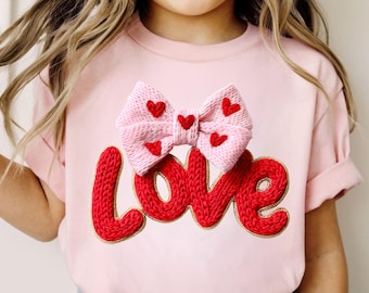 Coquette Kids Valentine Love Shirt, Retro Valentines Day TshirtToddler Girl Valentine Outfit Cute Heart Graphic Tee Kids Valentine TShirt
