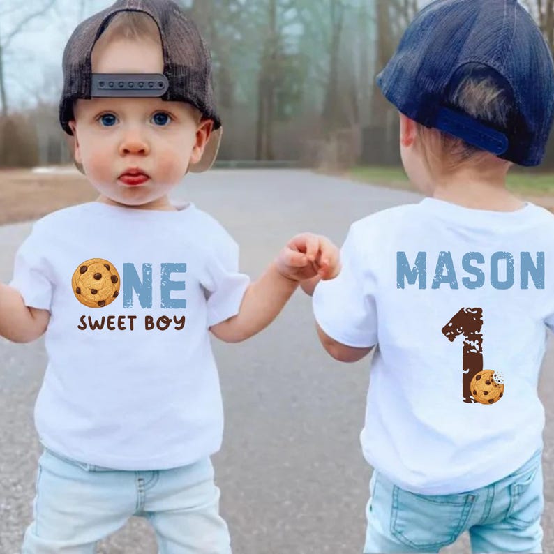 Custom One Sweet Cookie Shirt, Personalized One Sweet Boy Birthday Tee, Toddler Cookie Shirt, First Birthday Outfit Boys Sweet Cookie Shirt image 1