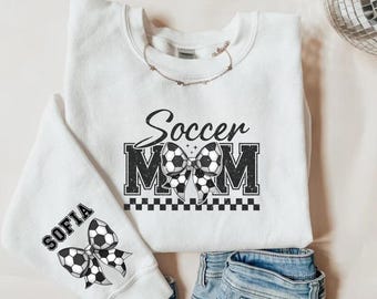 Sudadera Coquette Soccer Mom: Manga personalizada con nombre para niños, temporada de otoño