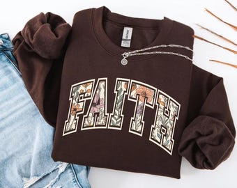 Felpa con scritta "Fede Cristiana", maglietta con scritta "Fede Floreale", regalo di abbigliamento alla moda per la fede, felpa con versetto della Bibbia, felpa con scritta "Mamma Cristiana", regalo per cristiani