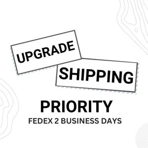May include: Upgrade shipping with FedEx 2 business days.  The text "Upgrade" and "Shipping" are in black rectangular boxes with a white background and a gray dashed border.
