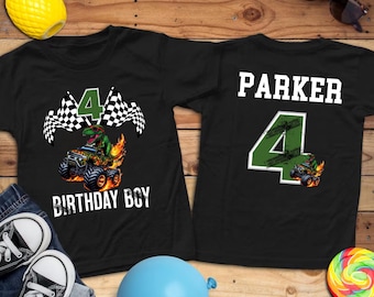 Camiseta personalizada con nombre de Monster Truck para cumpleaños, camiseta personalizada para niños con nombre de Monster Truck, regalo para amantes de los Monster Trucks, lindo regalo para niños pequeños