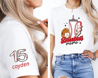 Aangepast mama honkbalshirt met kindernaam Moederdagcadeau Gepersonaliseerde honkbal moeder T-shirt honkbalwedstrijd shirt leuk Moederdagcadeau