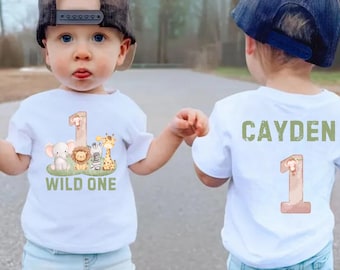 Personalized Wild One Birthday Shirt, Custom 1st Birthday Boy TShirt, Safari Animal Birthday Shirt First Birthday Outfit Boys Zoo Animal Tee