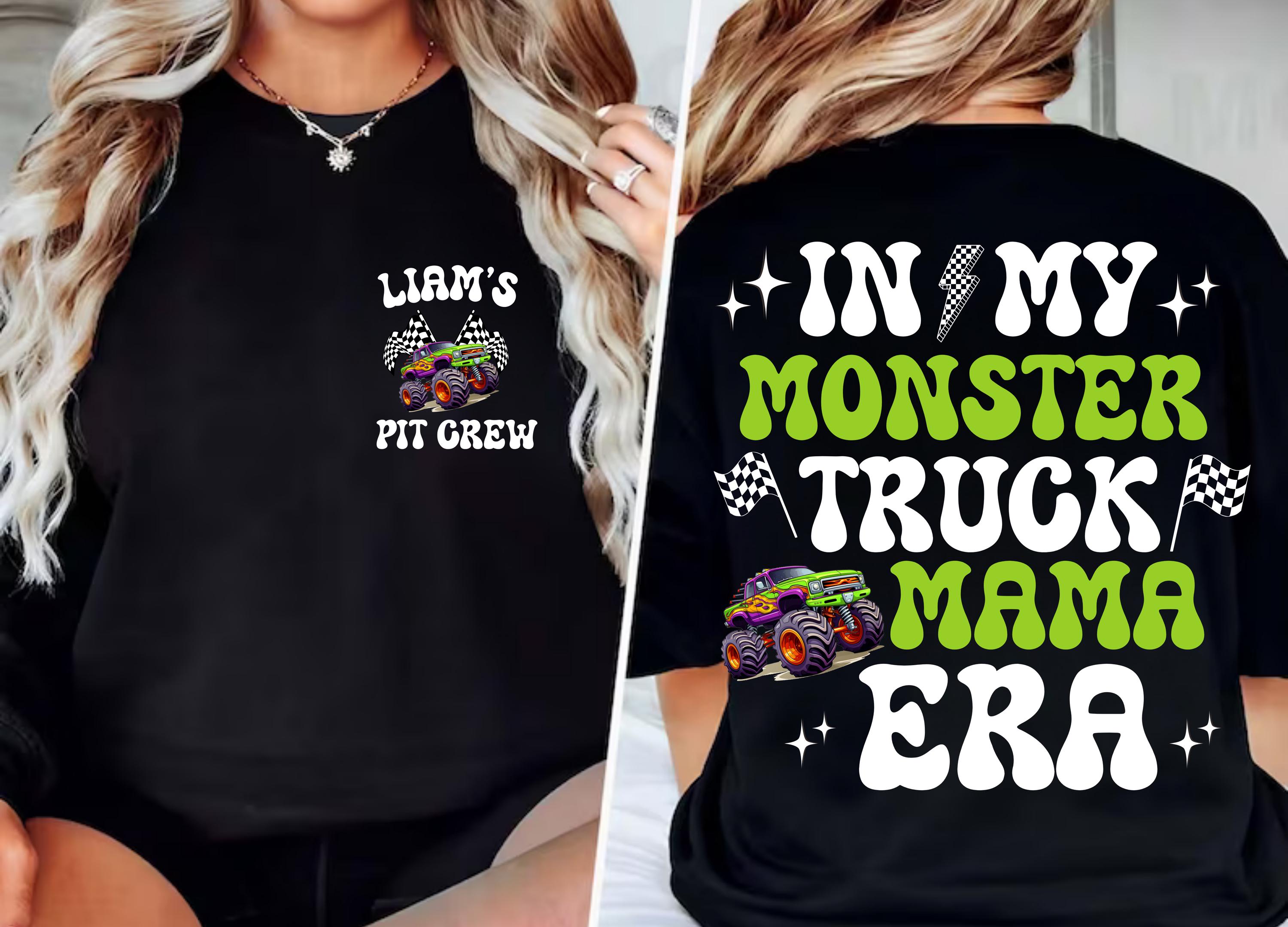 Custom Name Monster Truck Mama Shirt, Monster Truck Mom Era Shirt, Personalized Monster Truck Birthday Party Shirt, Mom  Dad Pit Crew Shirts