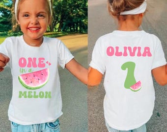 Personlig vattenmelonfödelsedagströja, One In A Melon-tema första födelsedagströjor, anpassade matchande tröjor för första födelsedag med vattenmelon