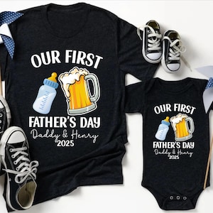 Personalized Funny Our First Father&#39;s Day Bodysuit, Personalized Father&#39;s Day Gift, First Fathers Day Matching Shirts Gift for New Dad Shirt