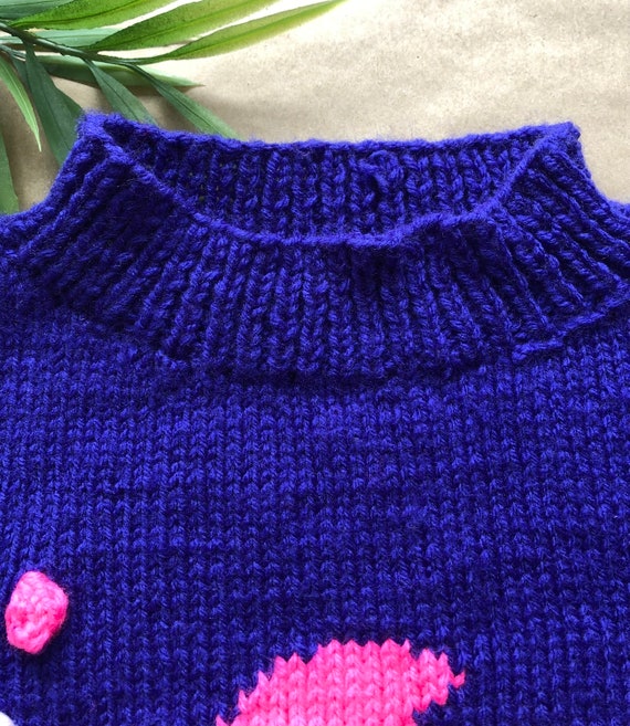 Vintage purple hand knit pullover with pink fish … - image 5